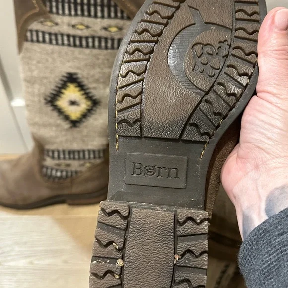 Born Brown Over the Knee Boots with Patterned Design - Picture 2 of 7